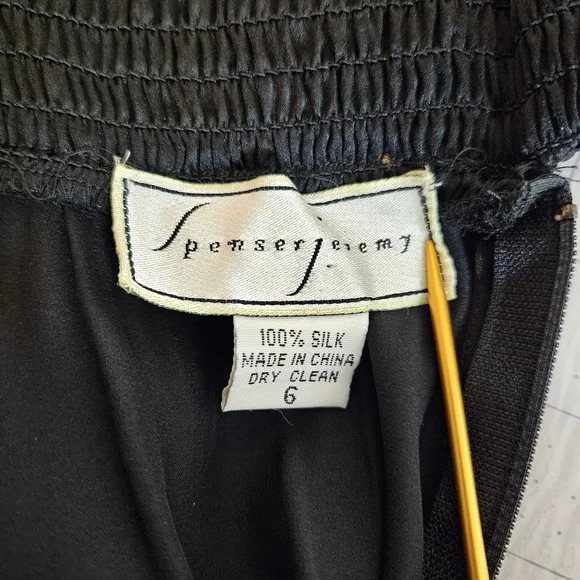 Vintage 100% Silk Pants Womens Size 6 Black High Waist Ruched Buttoned Back - Picture 11 of 12